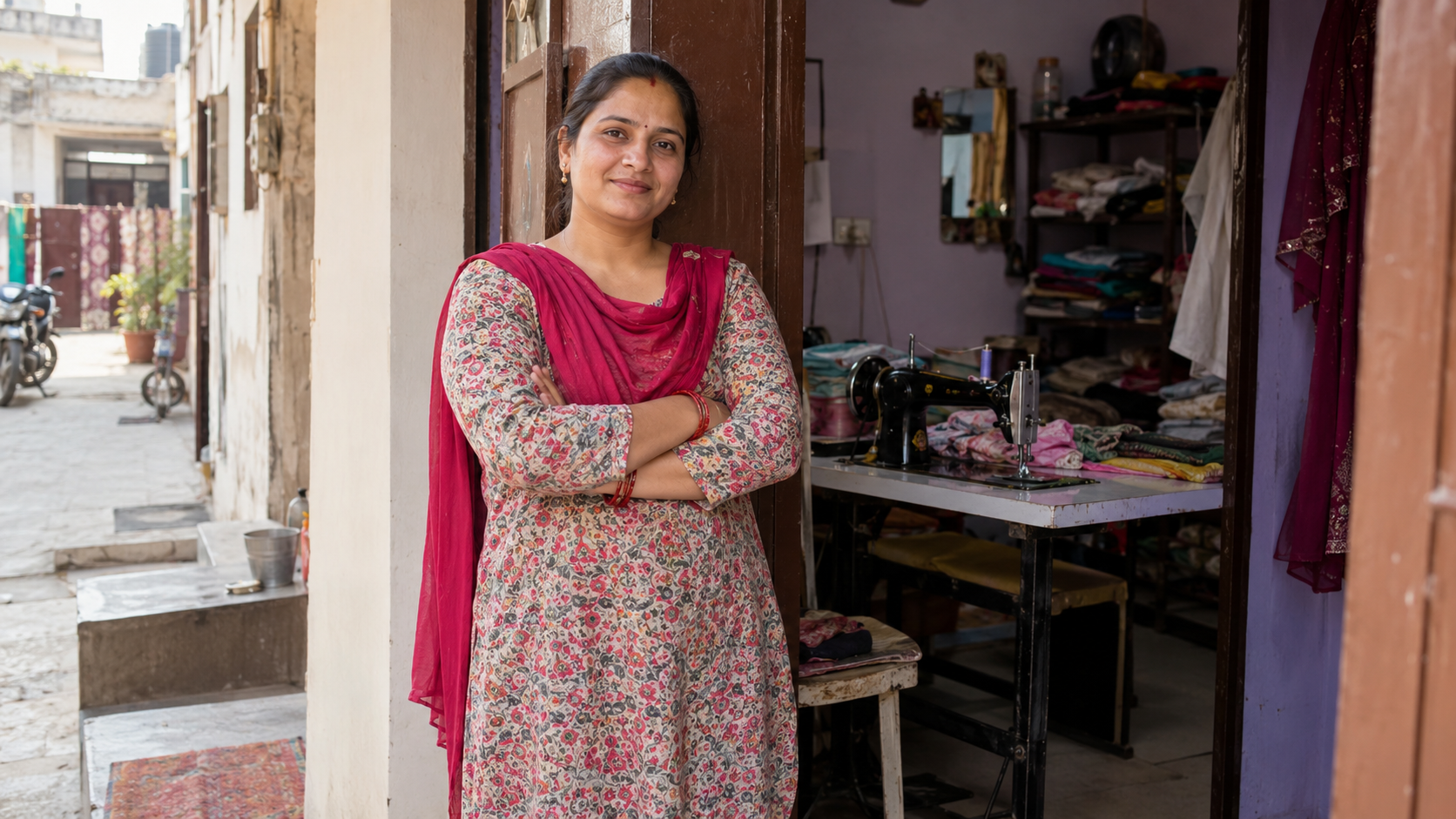 Woman working on a sewing machine